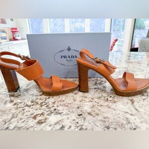 USED Prada Brown Leather Sling Backs in Cognac Size 40